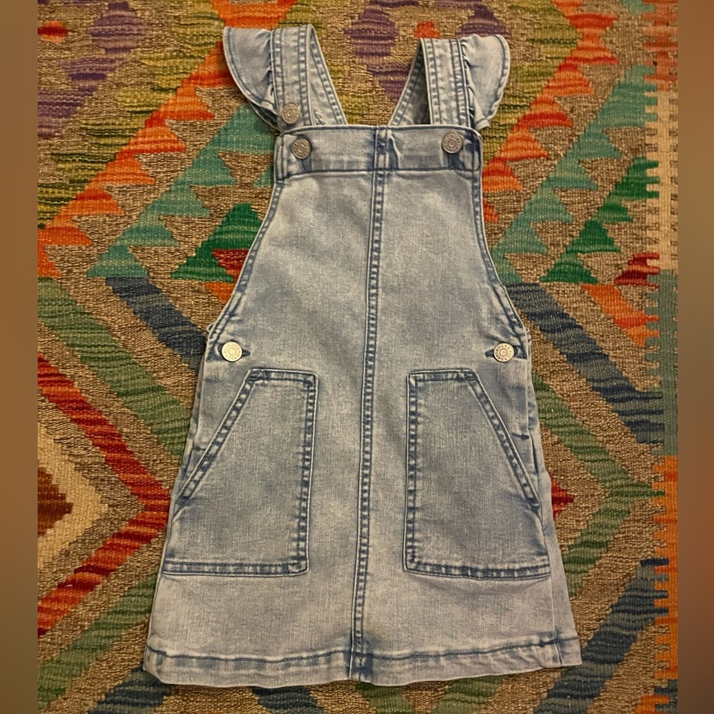 Epic Threads 5 Light Wash Denim Jumper with Ruffled Adjustable Straps-like new